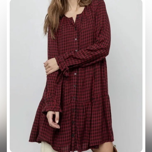 Rails Dresses & Skirts - Rails Raine Garnet Ash Check Shirt Dress Long Sleeve Red Black Small K2